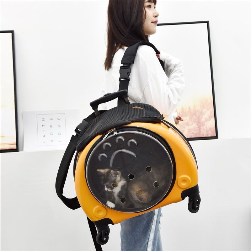 Backpack Portable Pet Strollers With Wheels Durable Acrylic PC Closure For Cats Dogs Bags Ideal For Travel Outdoor Use - Gold