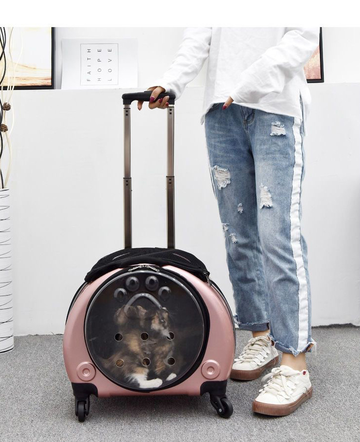 Backpack Portable Pet Strollers With Wheels Durable Acrylic PC Closure For Cats Dogs Bags Ideal For Travel Outdoor Use - Gold