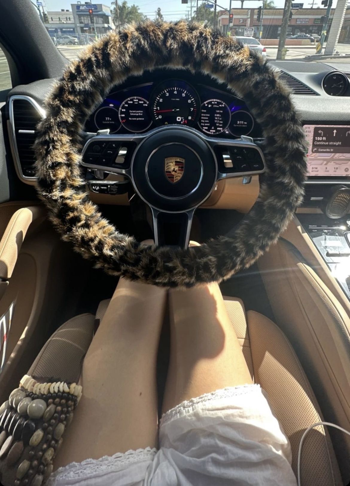 Classic Automobile Car Steering Wheel Cover Leopard Print Long Plush Diameter 15 inch 38CM - Gray