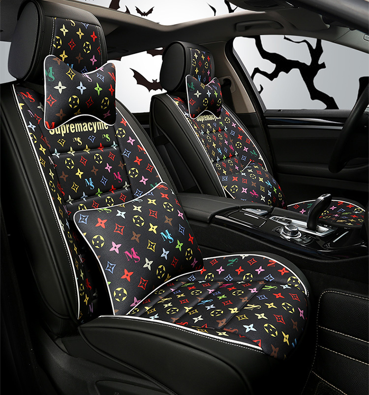 Classic PU Leather Supremacyme Car Seat Covers Universal Pads Automobile Seat Cushions Pillows 10pcs - Black