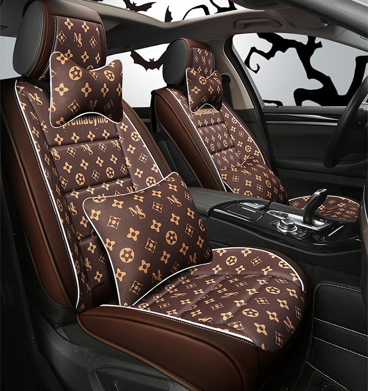 Classic PU Leather Supremacyme Car Seat Covers Universal Pads Automobile Seat Cushions Pillows 10pcs - Coffee