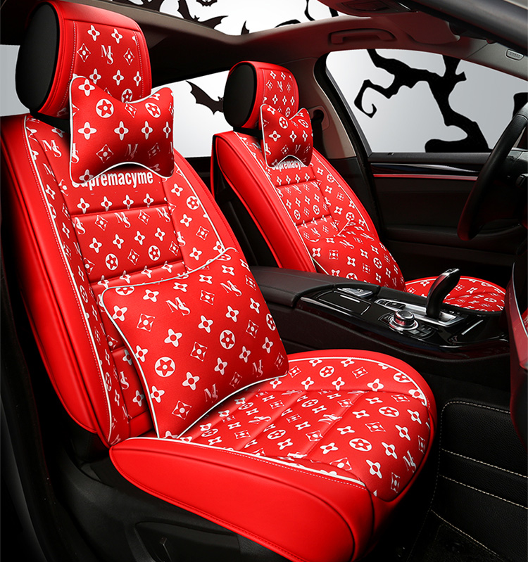 Classic PU Leather Supremacyme Car Seat Covers Universal Pads Automobile Seat Cushions Pillows 10pcs - Red