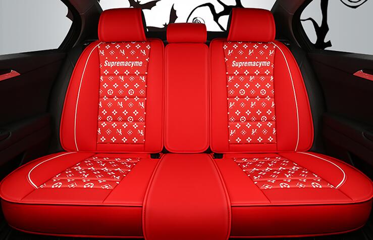 Classic PU Leather Supremacyme Car Seat Covers Universal Pads Automobile Seat Cushions Pillows 10pcs - Red