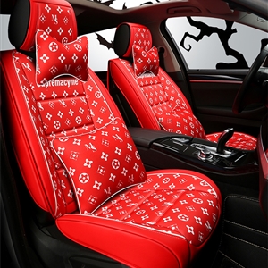 Classic PU Leather Supremacyme Car Seat Covers Universal Pads Automobile Seat Cushions Pillows 10pcs - Red