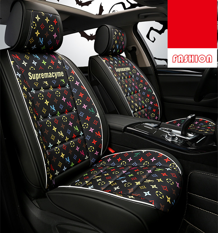 Classic PU Leather Supremacyme Car Seat Covers Universal Pads Automobile Seat Cushions Pillows 6pcs - Black