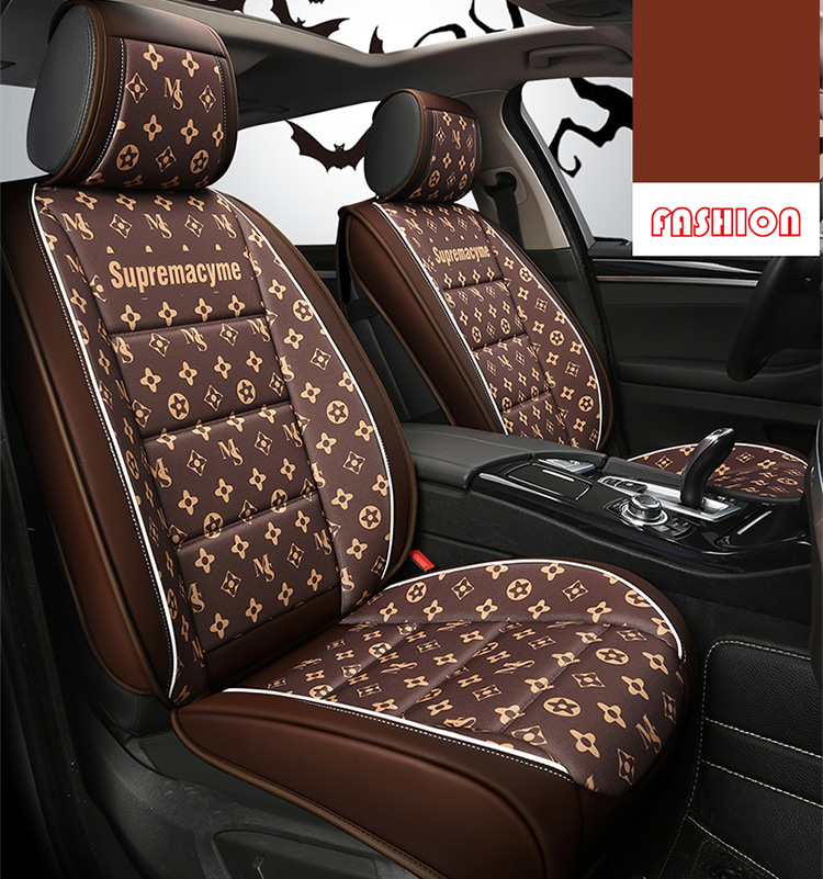 Classic PU Leather Supremacyme Car Seat Covers Universal Pads Automobile Seat Cushions Pillows 6pcs - Coffee