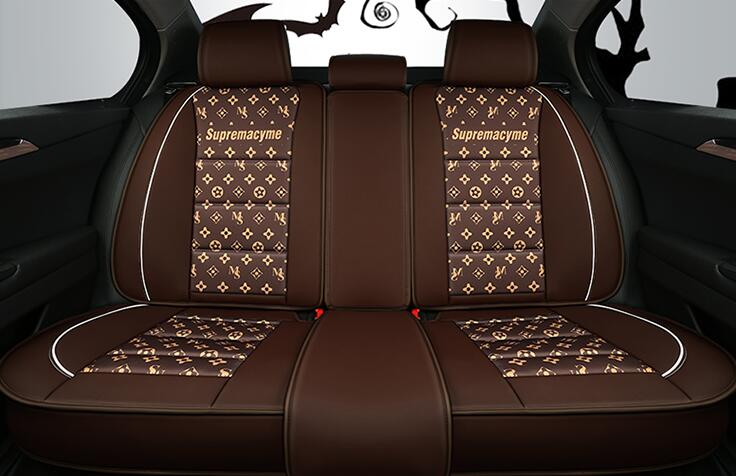 Classic PU Leather Supremacyme Car Seat Covers Universal Pads Automobile Seat Cushions Pillows 6pcs - Coffee