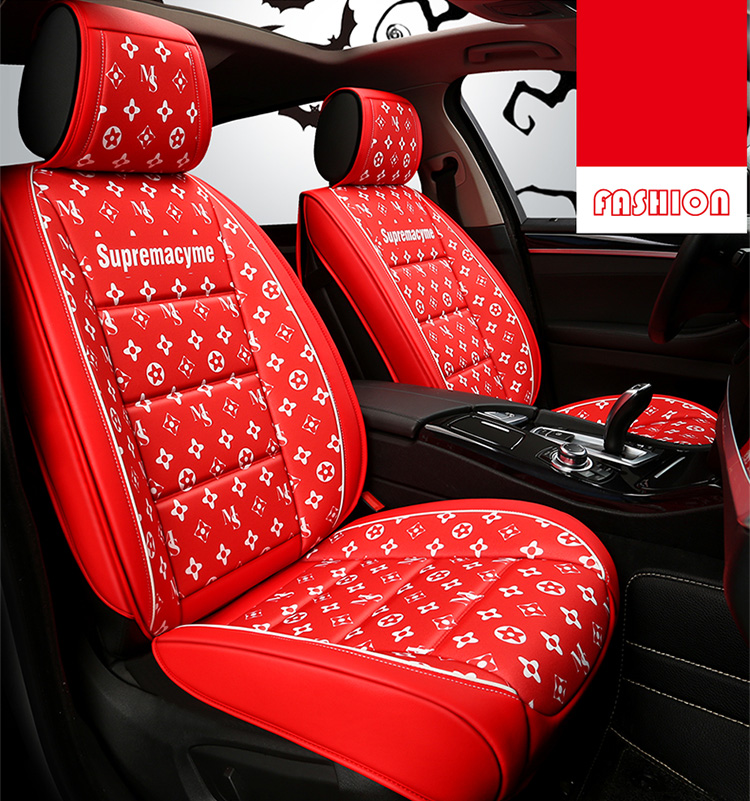 Classic PU Leather Supremacyme Car Seat Covers Universal Pads Automobile Seat Cushions Pillows 6pcs - Red