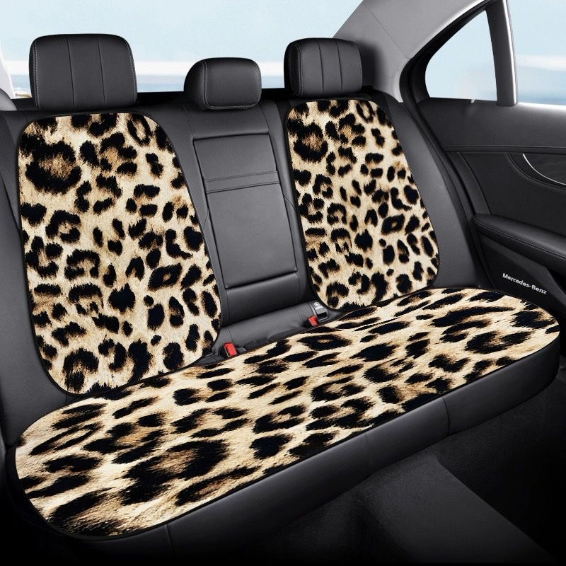 Fashion Leopard Print Car Seat Cushion Universal Polyester Automobile Covers 7pcs Sets - Beige