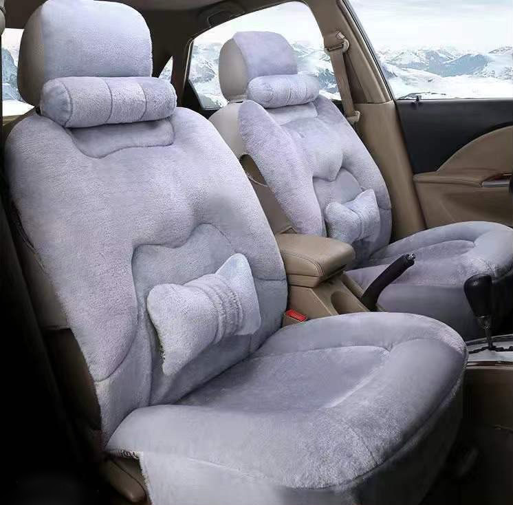 Fashion Winter Warmth Car Seat Cushion Universal Plush Automobile Covers 5pcs Sets - Gray