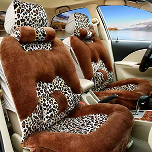 Fashion Winter Warmth Car Seat Cushion Universal Plush Automobile Covers 5pcs Sets - Leopard Brown