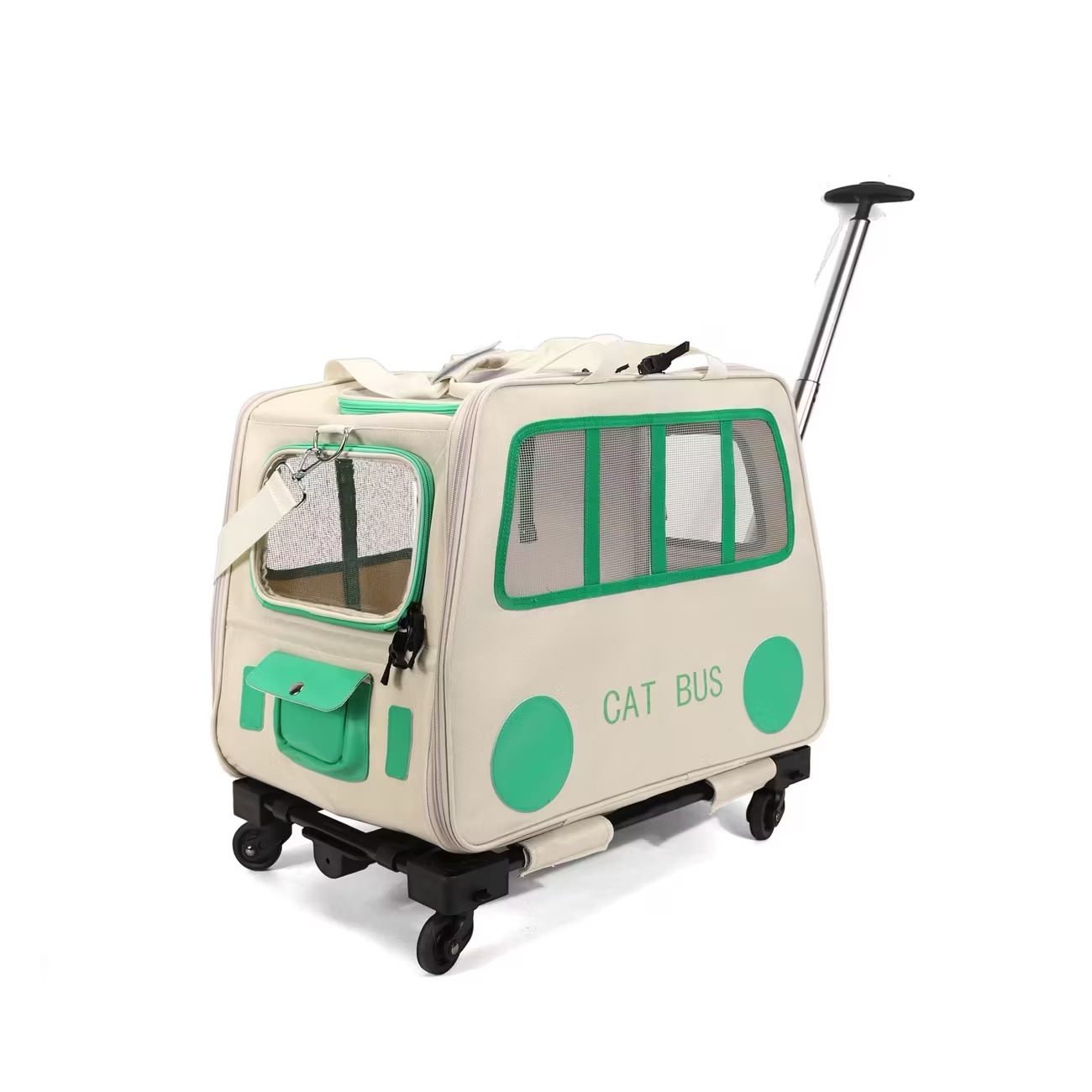 Foldable Pet Backpack With Wheels Durable Oxford Cloth Carrier For Medium Cats Dogs Bags Ideal For Travel Outdoor Use - Beige