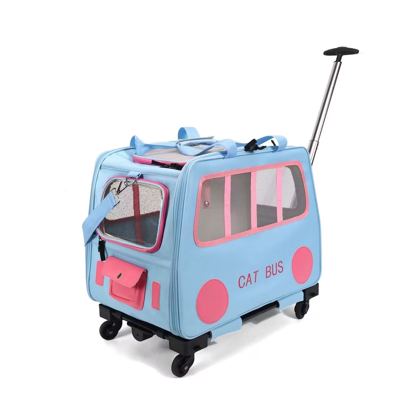 Foldable Pet Backpack With Wheels Durable Oxford Cloth Carrier For Medium Cats Dogs Bags Ideal For Travel Outdoor Use - Blue