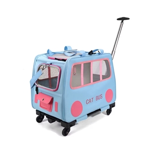 Foldable Pet Backpack With Wheels Durable Oxford Cloth Carrier For Medium Cats Dogs Bags Ideal For Travel Outdoor Use - Blue
