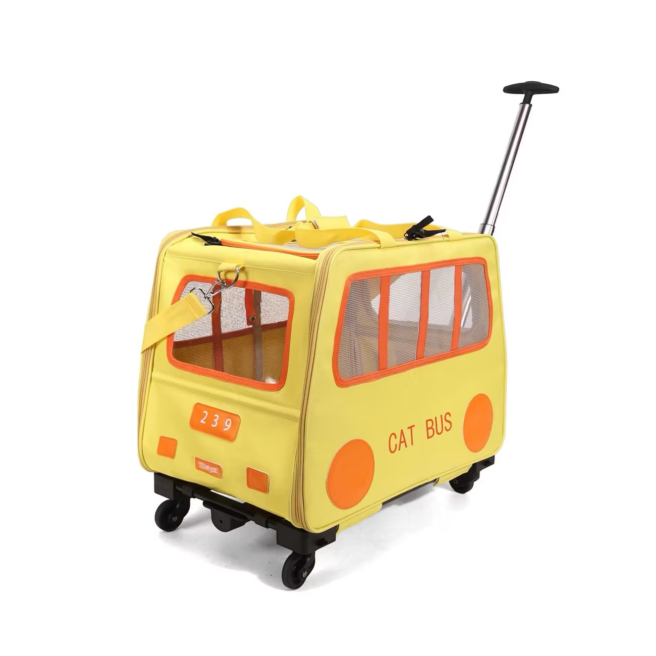 Foldable Pet Backpack With Wheels Durable Oxford Cloth Carrier For Medium Cats Dogs Bags Ideal For Travel Outdoor Use - Yellow
