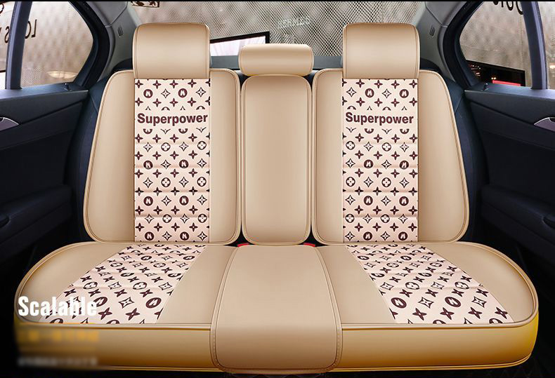 Luxury PU Leather Superpower Car Seat Covers Universal Pads Automobile Seat Cushions Pillows 11pcs - Beige