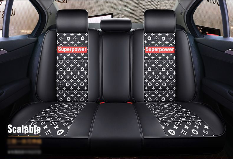 Luxury PU Leather Superpower Car Seat Covers Universal Pads Automobile Seat Cushions Pillows 11pcs - Red