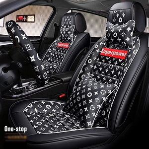 Luxury PU Leather Superpower Car Seat Covers Universal Pads Automobile Seat Cushions Pillows 11pcs - Black