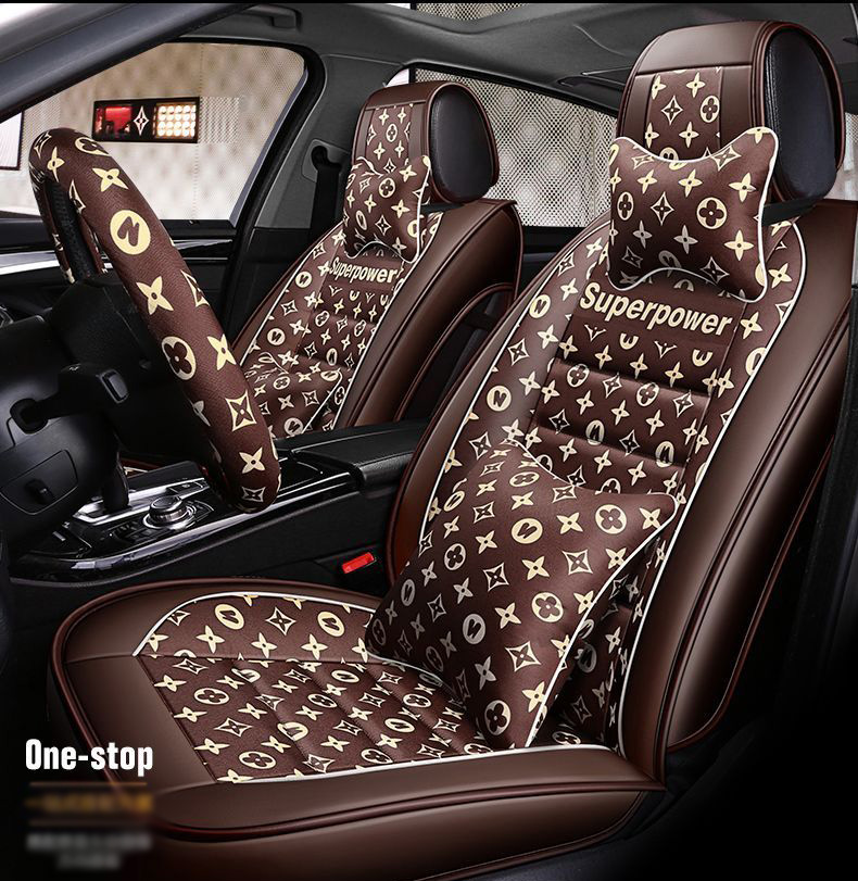 Luxury PU Leather Superpower Car Seat Covers Universal Pads Automobile Seat Cushions Pillows 11pcs - Coffee