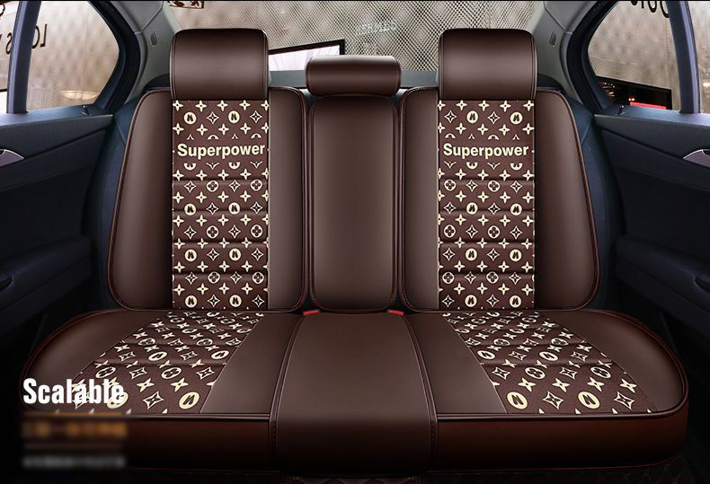 Luxury PU Leather Superpower Car Seat Covers Universal Pads Automobile Seat Cushions Pillows 11pcs - Coffee
