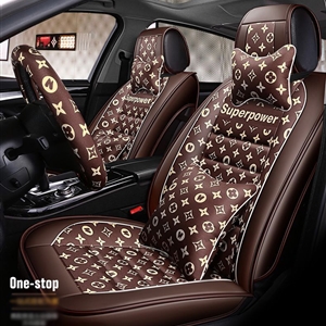 Luxury PU Leather Superpower Car Seat Covers Universal Pads Automobile Seat Cushions Pillows 11pcs - Coffee