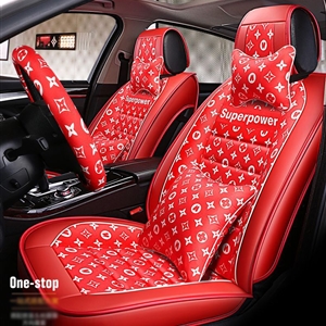 Luxury PU Leather Superpower Car Seat Covers Universal Pads Automobile Seat Cushions Pillows 11pcs - Red