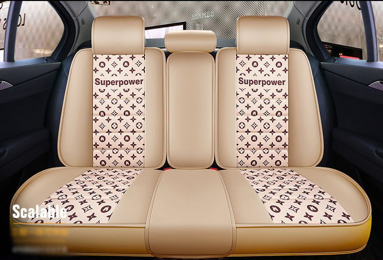 Luxury PU Leather Superpower Car Seat Covers Universal Pads Automobile Seat Cushions Pillows 6pcs - Beige