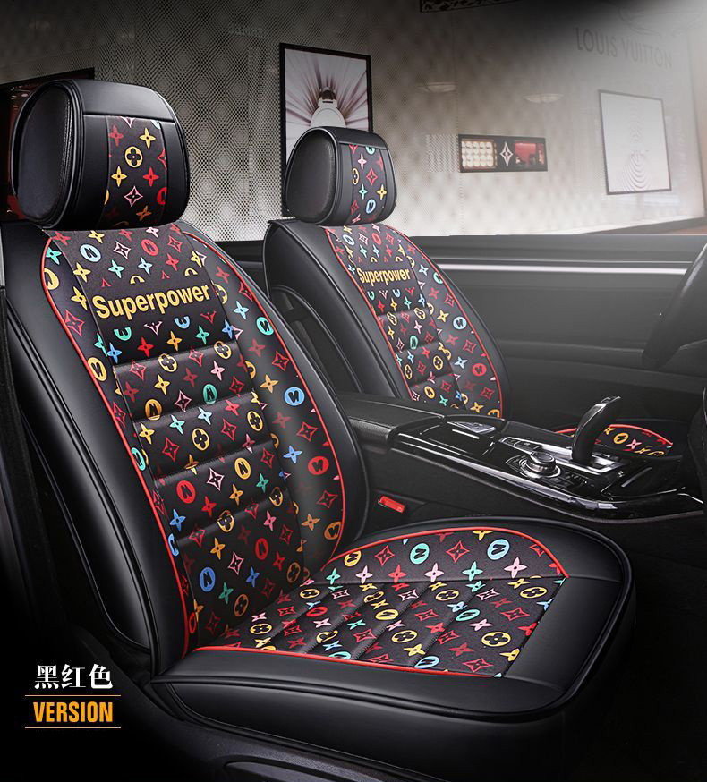 Luxury PU Leather Superpower Car Seat Covers Universal Pads Automobile Seat Cushions Pillows 6pcs - Black Colorful