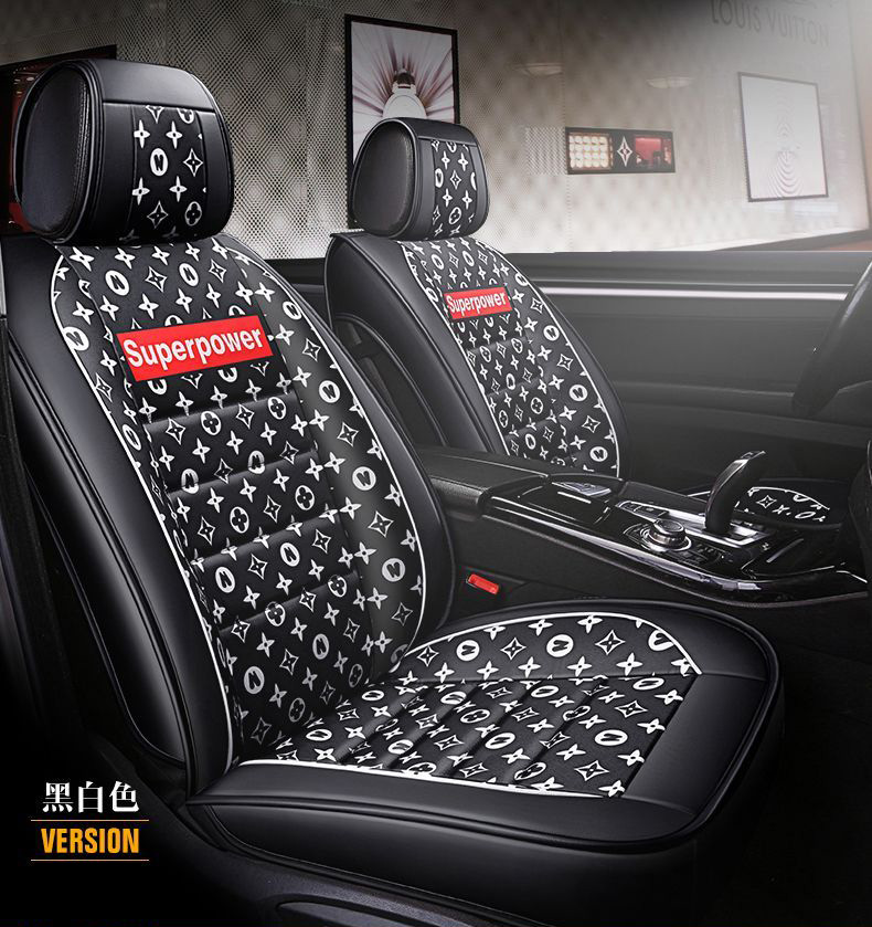 Luxury PU Leather Superpower Car Seat Covers Universal Pads Automobile Seat Cushions Pillows 6pcs - Black