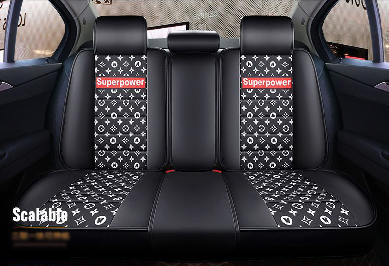 Luxury PU Leather Superpower Car Seat Covers Universal Pads Automobile Seat Cushions Pillows 6pcs - Black