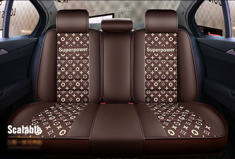 Luxury PU Leather Superpower Car Seat Covers Universal Pads Automobile Seat Cushions Pillows 6pcs - Coffee