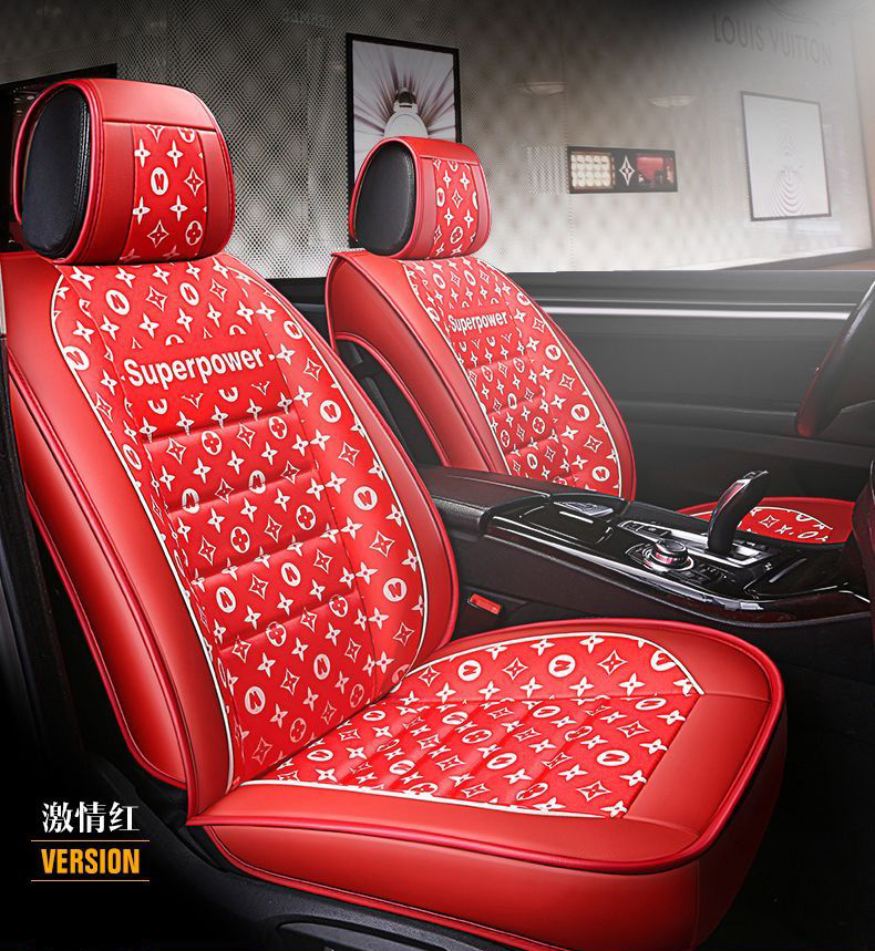 Luxury PU Leather Superpower Car Seat Covers Universal Pads Automobile Seat Cushions Pillows 6pcs - Red