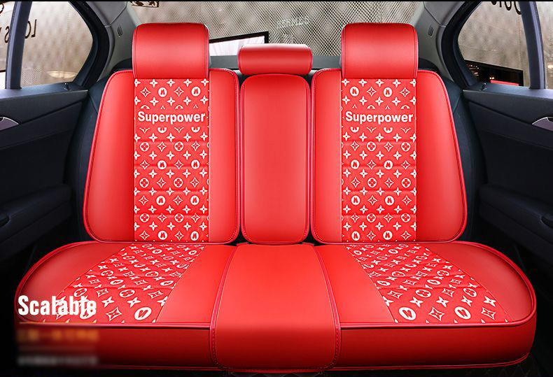 Luxury PU Leather Superpower Car Seat Covers Universal Pads Automobile Seat Cushions Pillows 6pcs - Red