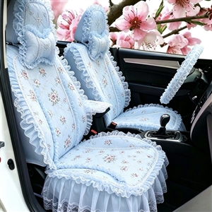 Luxury Universal Countryside lace Flower Car Seat Cover Bud Silk Floral Auto Seat Cushion 9pcs Sets - Blue