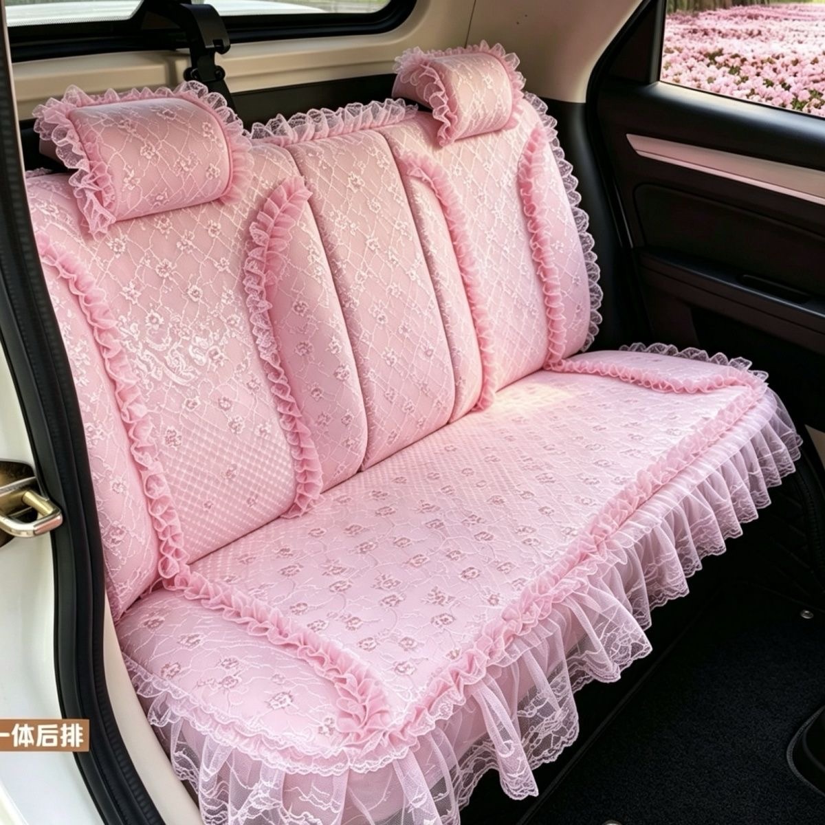 Luxury Universal Countryside lace Flower Car Seat Cover Bud Silk Floral Auto Seat Cushion 9pcs Sets - Pink