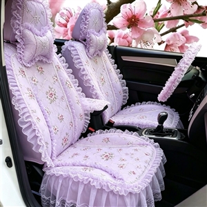 Luxury Universal Countryside lace Flower Car Seat Cover Bud Silk Floral Auto Seat Cushion 9pcs Sets - Purple