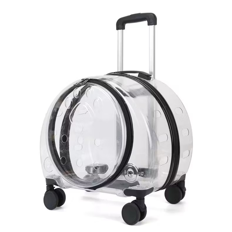New Portable Pet Strollers With Wheels Durable Acrylic PC Closure For Cats Dogs Bags Ideal For Travel Outdoor Use - Black