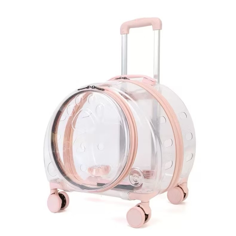 New Portable Pet Strollers With Wheels Durable Acrylic PC Closure For Cats Dogs Bags Ideal For Travel Outdoor Use - Pink
