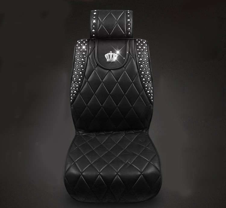 Crown Leather Auto Seat Covers Rivet Universal Auto Cushion 1PC Back Cover 2pcs Front Cover - Black
