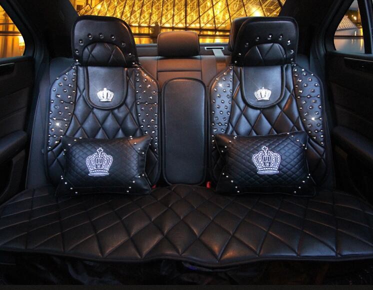 Crown Leather Auto Seat Covers Rivet Universal Auto Cushion 1PC Back Cover 2pcs Front Cover - Black