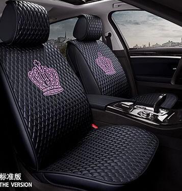 Crown Leather Car Seat Covers Beautiful Universal Auto Cushion 1PC Back Cover 2pcs Front Cover - Black Pink