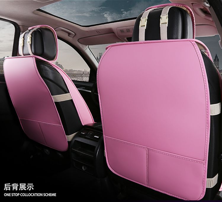 Crown Leather Car Seat Covers Beautiful Universal Auto Cushion 1PC Back Cover 2pcs Front Cover - Pink