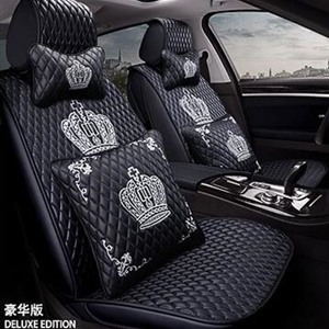 Crown Leather Car Seat Covers Beautiful Universal Auto Seat Cushion 10pcs Sets - Black