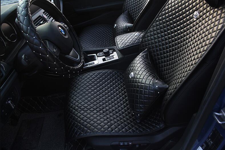 Crown Leather Car Seat Covers Beautiful Universal Auto Seat Cushion 12pcs Sets - Black