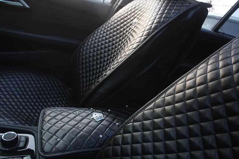 Crown Leather Car Seat Covers Beautiful Universal Auto Seat Cushion 8pcs Sets - Black
