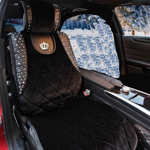 Crown Plush Car Seat Covers Cool Rivet Universal Auto Cushion 1PC Front Cover - Black