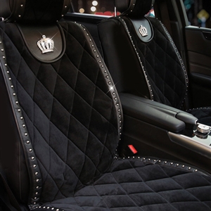 Crown Plush Car Seat Covers Punk Rivet Universal Auto Cushion 1PC Front Cover - Black