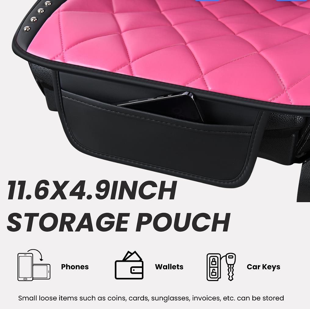 Luxury Crown Rivet Nappa Leather Car Seat Covers Lattice Universal Automobile Seat Cushion 7pcs Sets - Rose