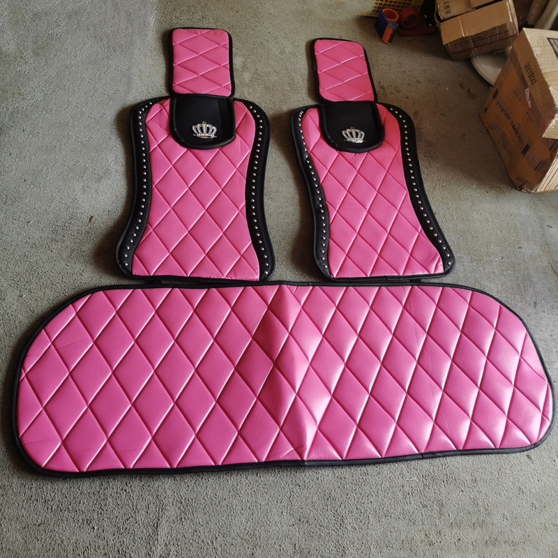 Luxury Crown Rivet Nappa Leather Car Seat Covers Lattice Universal Automobile Seat Cushion 7pcs Sets - Rose