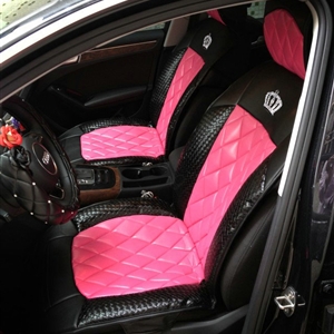 Luxury Diamond Crown Universal Automobile Leather Car Seat Cover Cushion 10pcs Sets - Rose